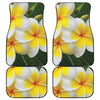 White And Yellow Plumeria Flower Print Front and Back Car Floor Mats