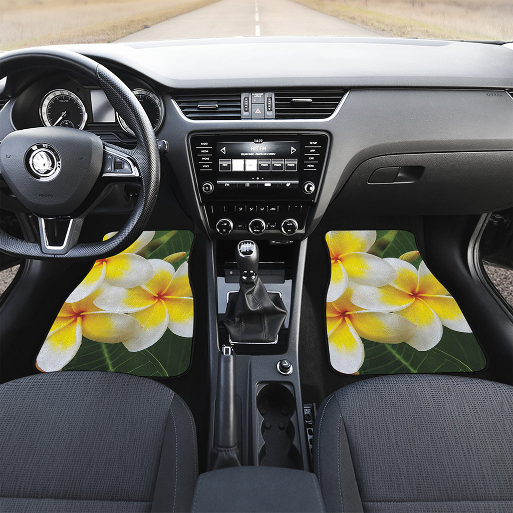 White And Yellow Plumeria Flower Print Front and Back Car Floor Mats