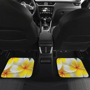 White And Yellow Plumeria Flower Print Front and Back Car Floor Mats