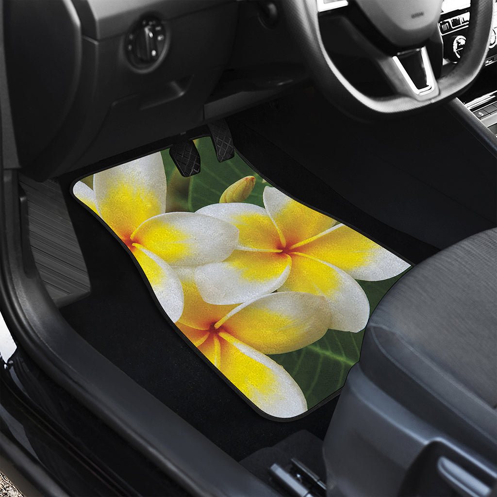 White And Yellow Plumeria Flower Print Front and Back Car Floor Mats