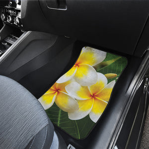 White And Yellow Plumeria Flower Print Front and Back Car Floor Mats