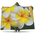 White And Yellow Plumeria Flower Print Hooded Blanket