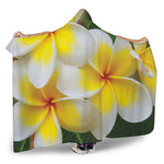 White And Yellow Plumeria Flower Print Hooded Blanket