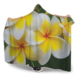 White And Yellow Plumeria Flower Print Hooded Blanket
