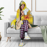 White And Yellow Plumeria Flower Print Hooded Blanket