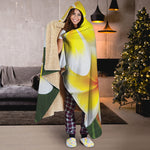 White And Yellow Plumeria Flower Print Hooded Blanket