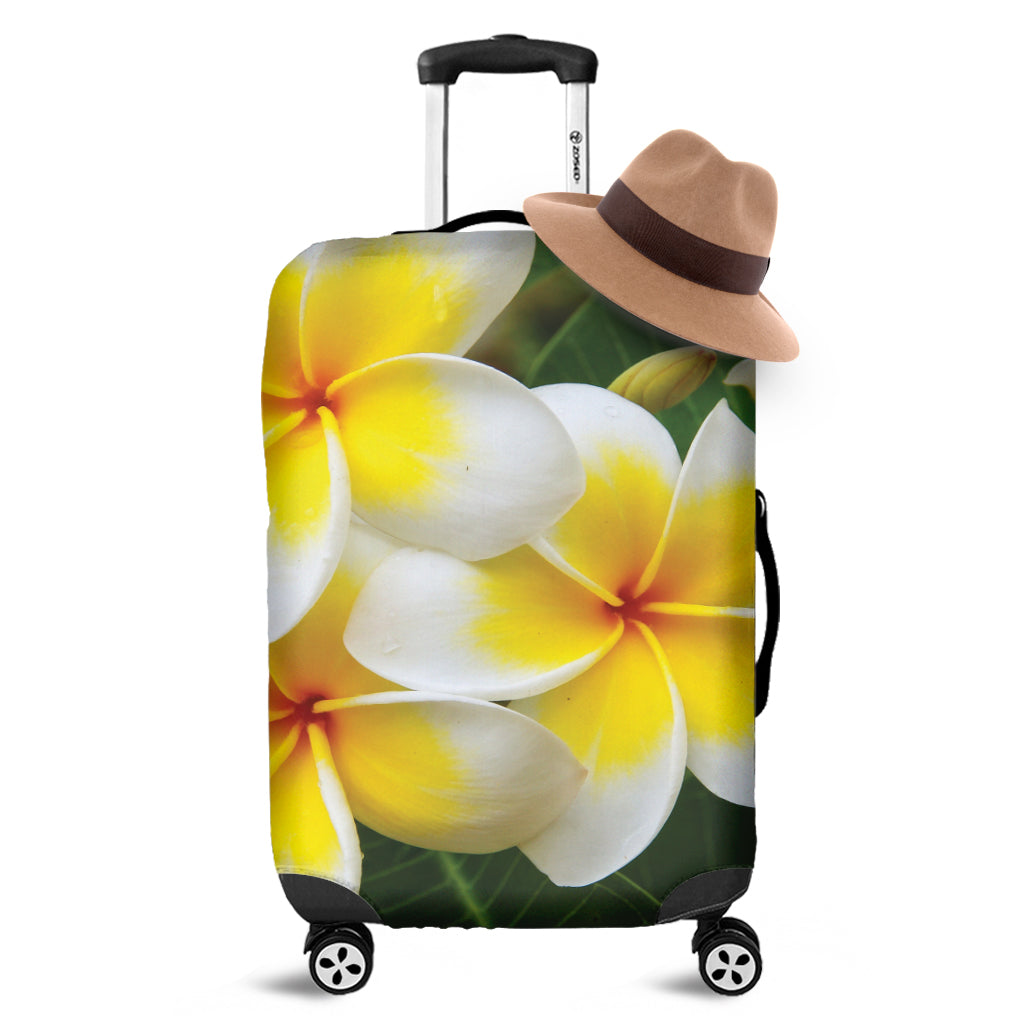 White And Yellow Plumeria Flower Print Luggage Cover