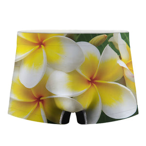 White And Yellow Plumeria Flower Print Men's Boxer Briefs