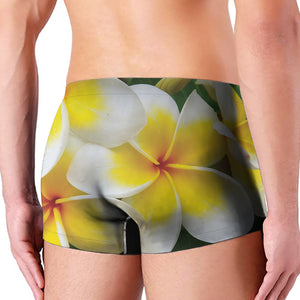 White And Yellow Plumeria Flower Print Men's Boxer Briefs