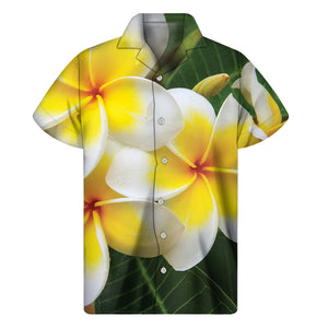 White And Yellow Plumeria Flower Print Men's Short Sleeve Shirt