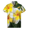 White And Yellow Plumeria Flower Print Men's Short Sleeve Shirt