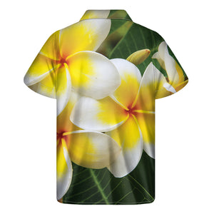 White And Yellow Plumeria Flower Print Men's Short Sleeve Shirt