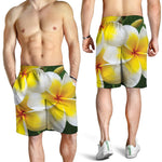 White And Yellow Plumeria Flower Print Men's Shorts