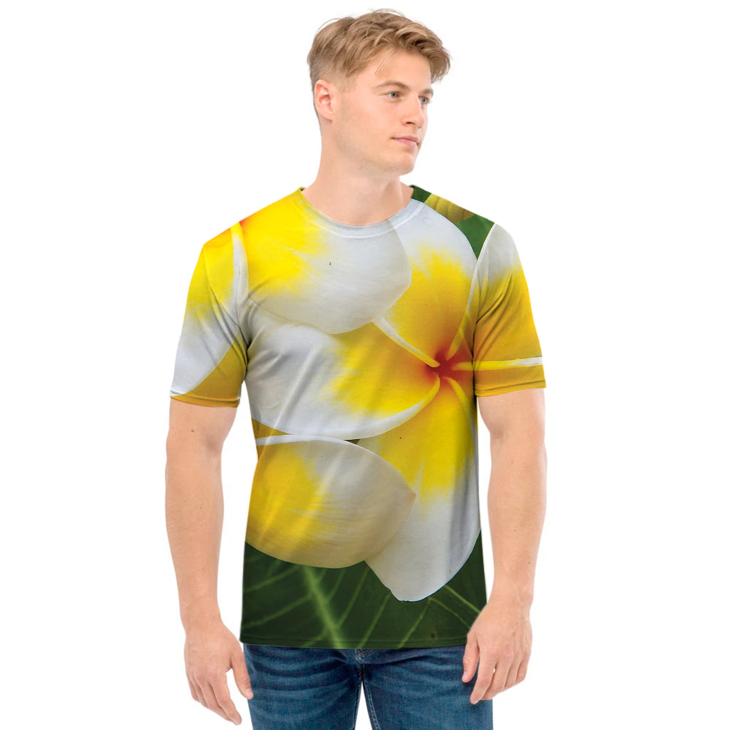 White And Yellow Plumeria Flower Print Men's T-Shirt