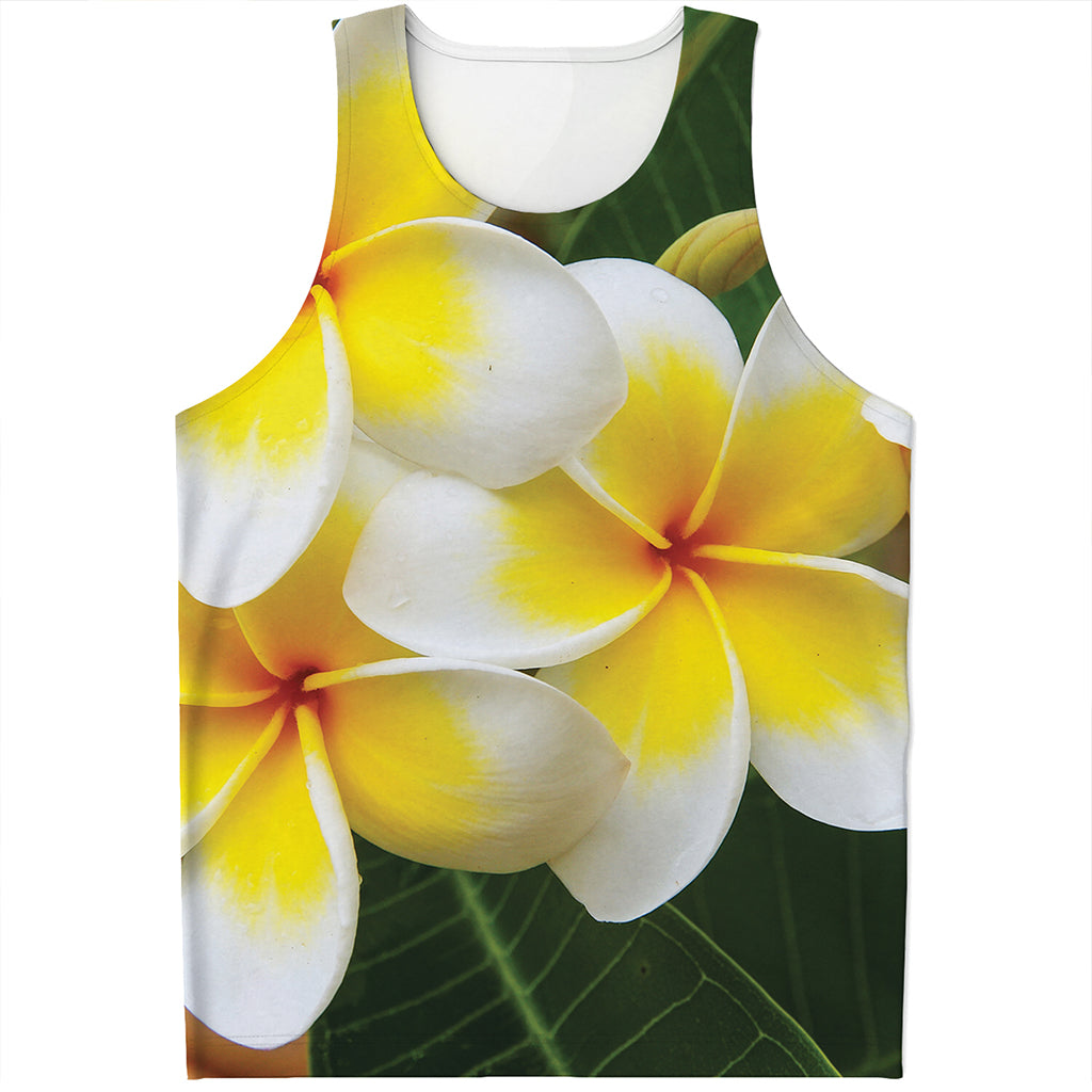 White And Yellow Plumeria Flower Print Men's Tank Top