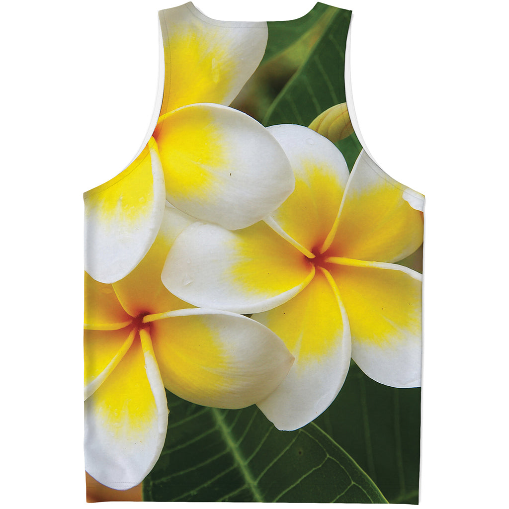 White And Yellow Plumeria Flower Print Men's Tank Top