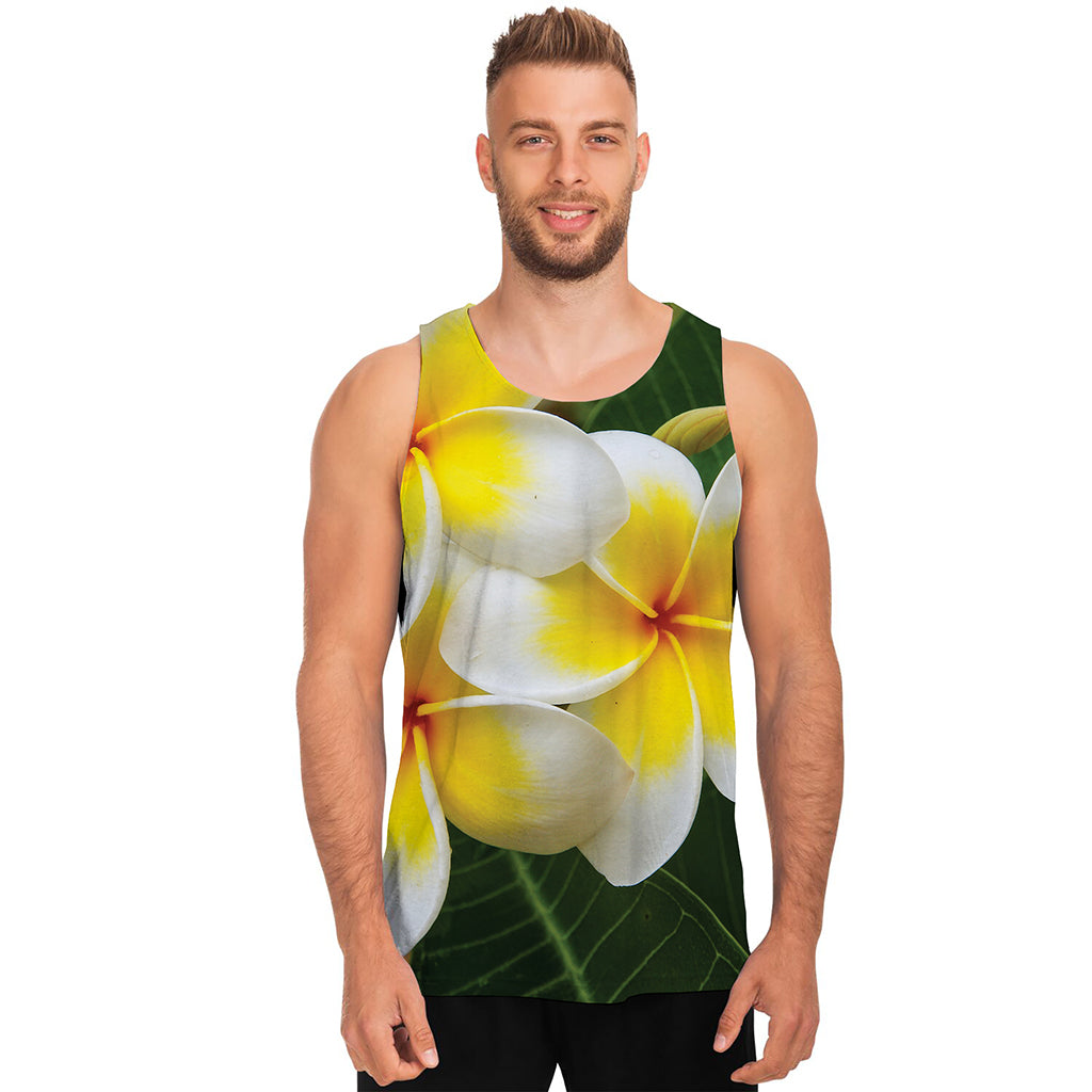 White And Yellow Plumeria Flower Print Men's Tank Top