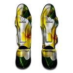 White And Yellow Plumeria Flower Print Muay Thai Shin Guard