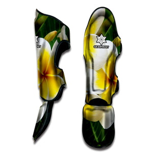 White And Yellow Plumeria Flower Print Muay Thai Shin Guard