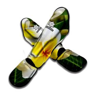 White And Yellow Plumeria Flower Print Muay Thai Shin Guard