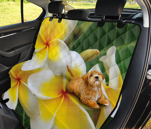 White And Yellow Plumeria Flower Print Pet Car Back Seat Cover