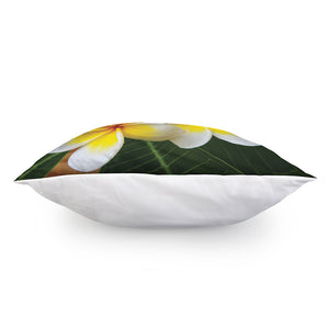 White And Yellow Plumeria Flower Print Pillow Cover