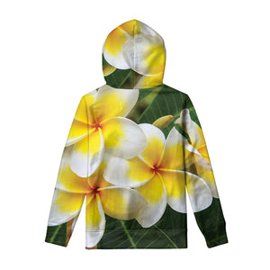 White And Yellow Plumeria Flower Print Pullover Hoodie