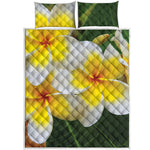 White And Yellow Plumeria Flower Print Quilt Bed Set