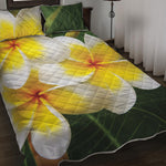 White And Yellow Plumeria Flower Print Quilt Bed Set