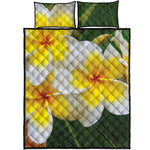 White And Yellow Plumeria Flower Print Quilt Bed Set