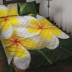 White And Yellow Plumeria Flower Print Quilt Bed Set