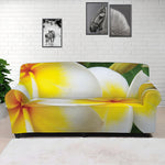White And Yellow Plumeria Flower Print Sofa Cover