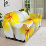White And Yellow Plumeria Flower Print Sofa Cover