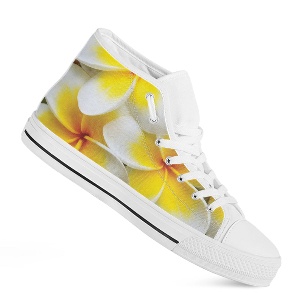 White And Yellow Plumeria Flower Print White High Top Shoes