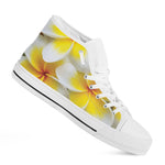 White And Yellow Plumeria Flower Print White High Top Shoes