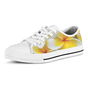 White And Yellow Plumeria Flower Print White Low Top Shoes