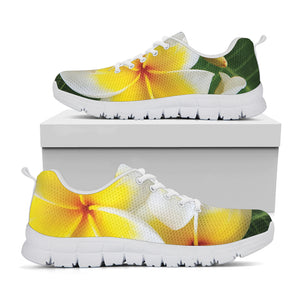 White And Yellow Plumeria Flower Print White Sneakers