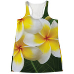White And Yellow Plumeria Flower Print Women's Racerback Tank Top