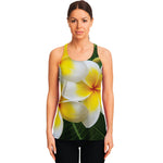 White And Yellow Plumeria Flower Print Women's Racerback Tank Top