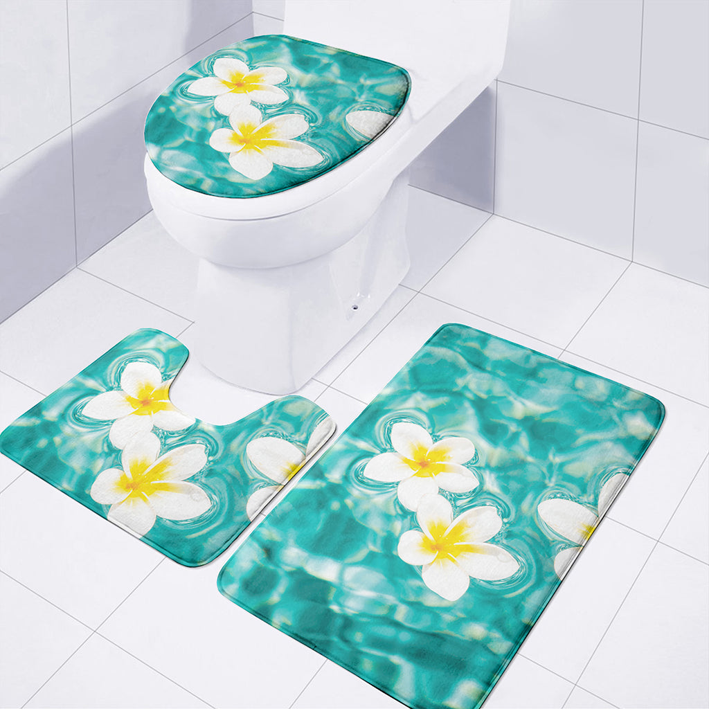 White And Yellow Plumeria In Water Print 3 Piece Bath Mat Set