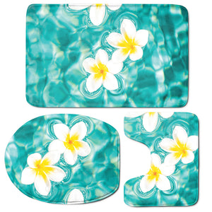 White And Yellow Plumeria In Water Print 3 Piece Bath Mat Set