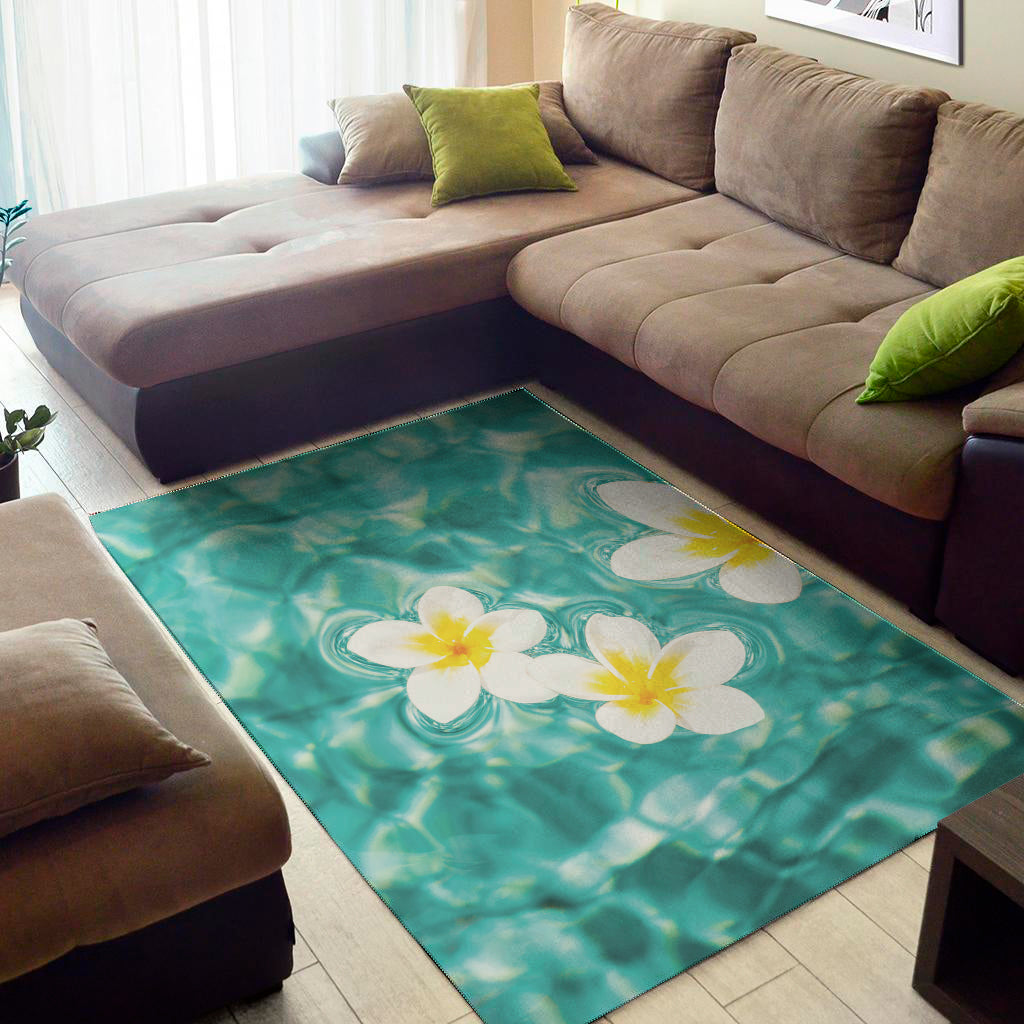 White And Yellow Plumeria In Water Print Area Rug