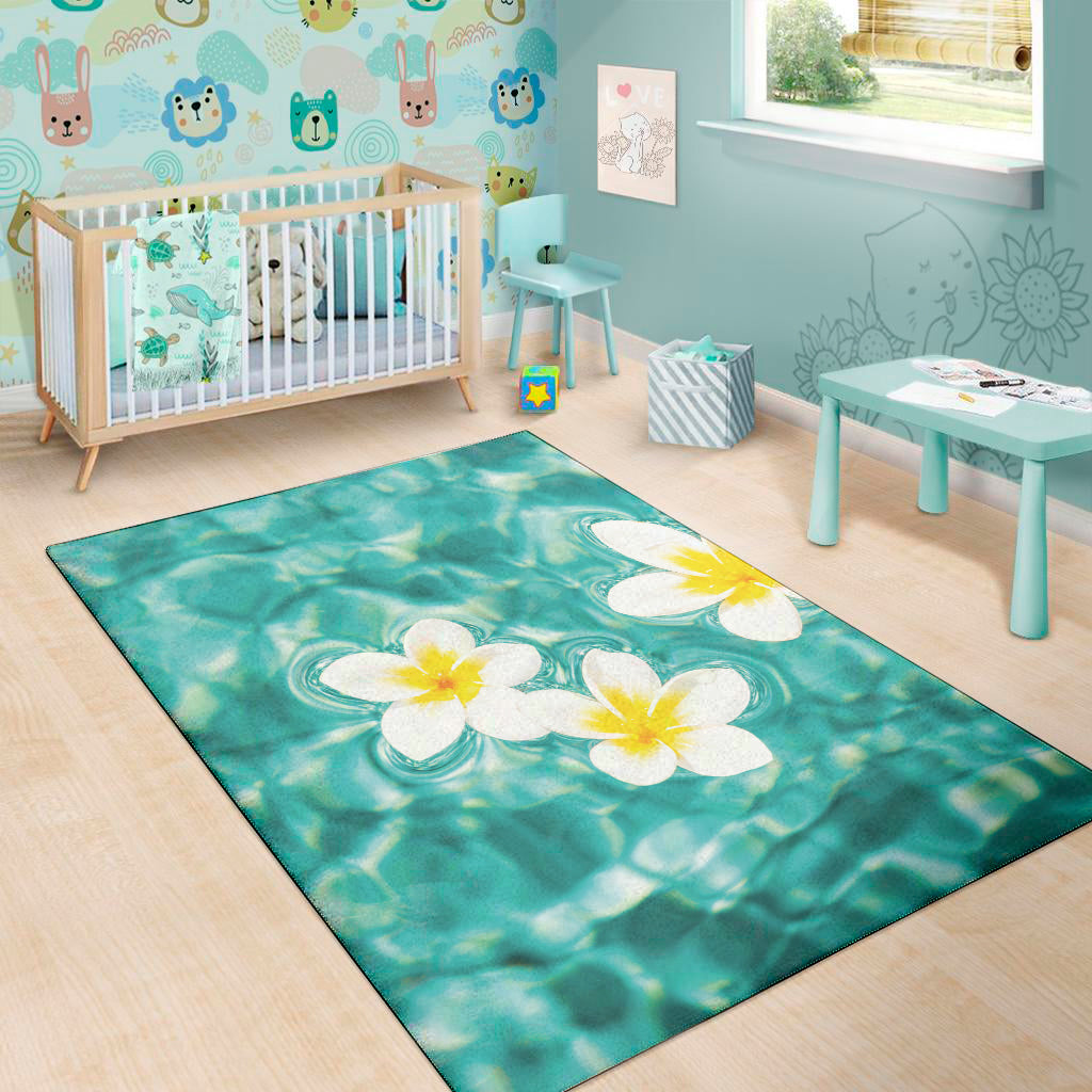 White And Yellow Plumeria In Water Print Area Rug