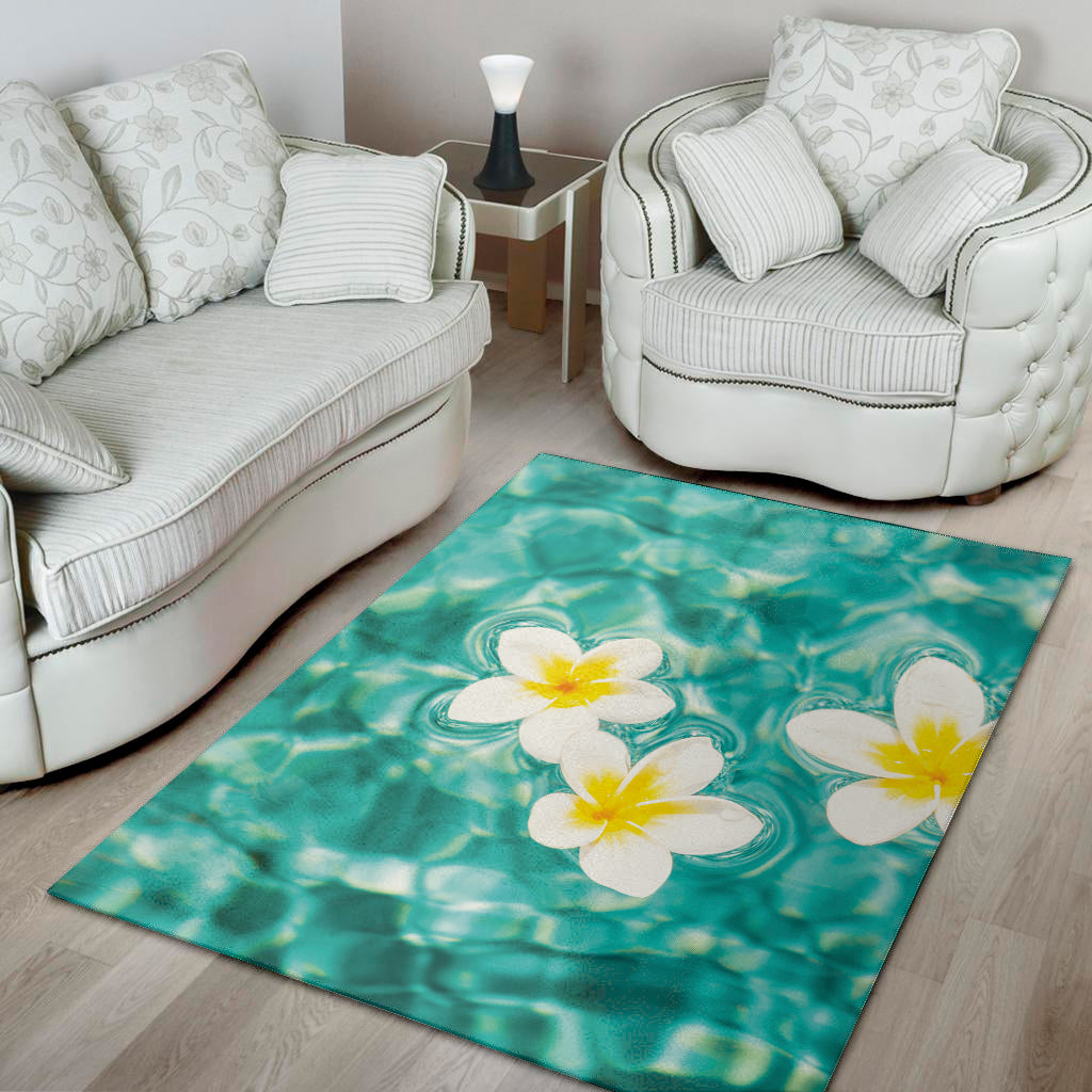 White And Yellow Plumeria In Water Print Area Rug