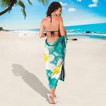 White And Yellow Plumeria In Water Print Beach Sarong Wrap