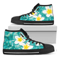 White And Yellow Plumeria In Water Print Black High Top Sneakers