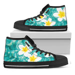 White And Yellow Plumeria In Water Print Black High Top Shoes