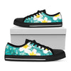 White And Yellow Plumeria In Water Print Black Low Top Shoes