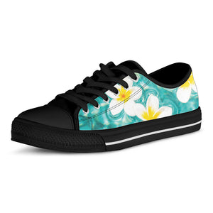 White And Yellow Plumeria In Water Print Black Low Top Shoes