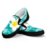 White And Yellow Plumeria In Water Print Black Slip On Shoes